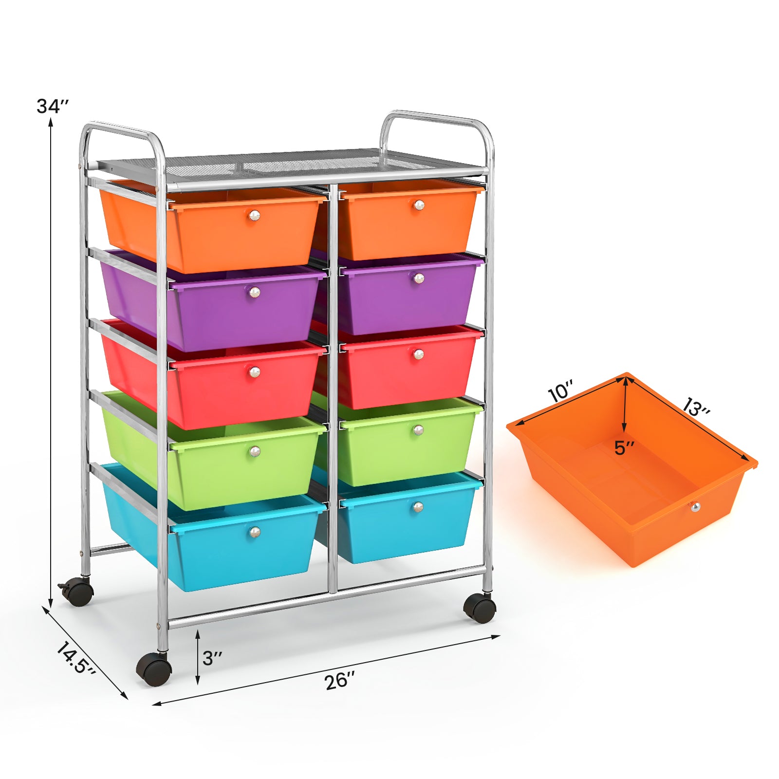 10-Drawer Rolling Storage Cart, Deep Multicolor File Cabinets at Gallery Canada