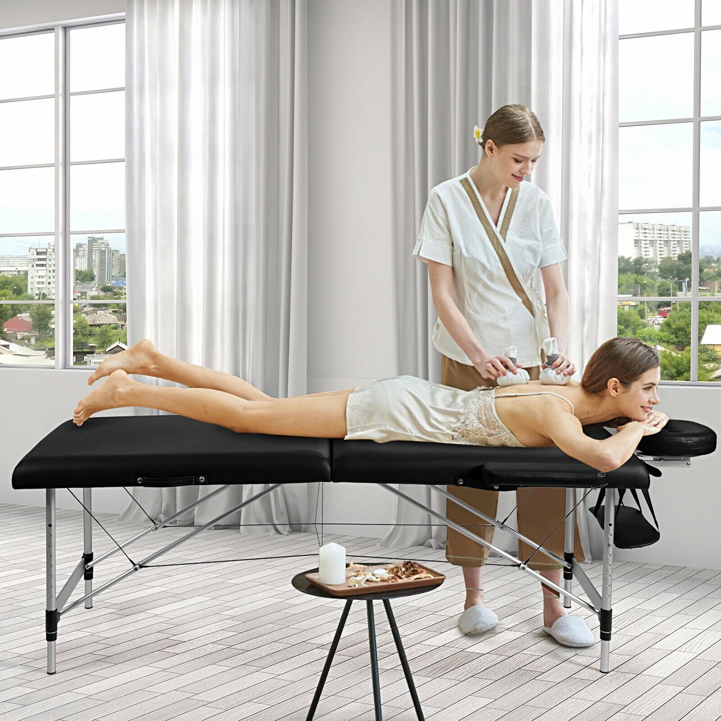 84 Inch L Portable Adjustable Massage Bed with Carry Case for Facial Salon Spa, Black at Gallery Canada