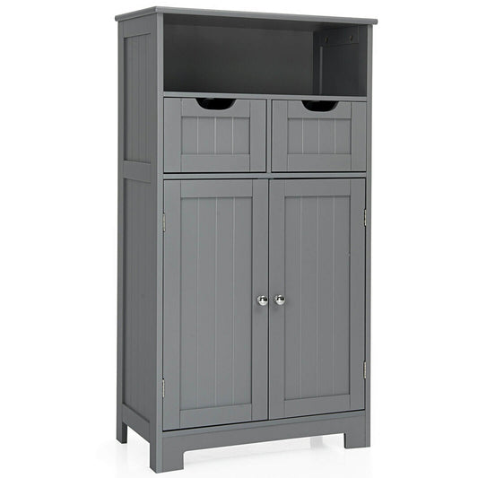Bathroom Wooden Side Cabinet  with 2 Drawers and 2 Doors, Gray