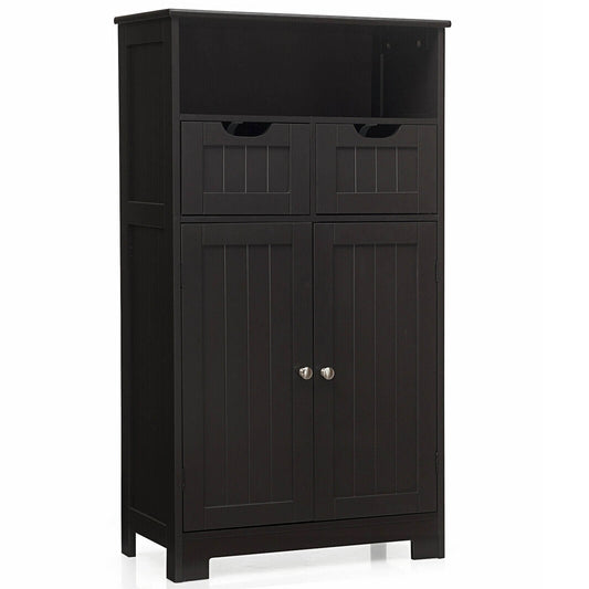 Bathroom Wooden Side Cabinet  with 2 Drawers and 2 Doors, Dark Brown
