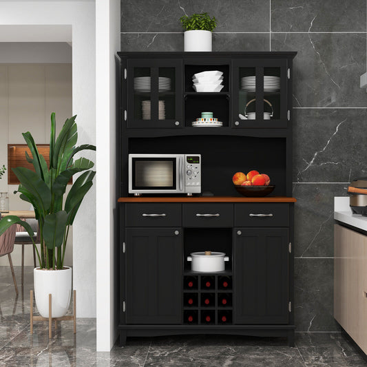 Kitchen Storage Cabinet With Wine Rack, Drawers, Black Sideboards Cabinets & Buffets Black at Gallery Canada