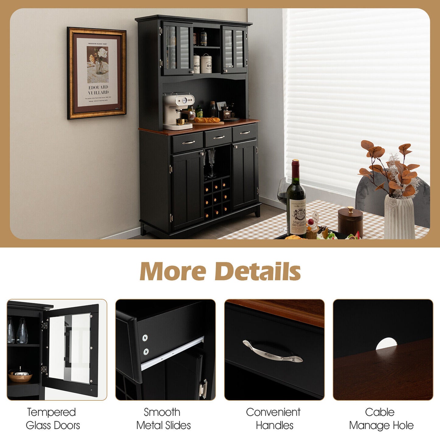 Kitchen Storage Cabinet With Wine Rack, Drawers, Black Sideboards Cabinets & Buffets at Gallery Canada