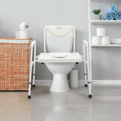 3-in-1 Bedside Commode Portable Toilet with Adjustable Height, White
