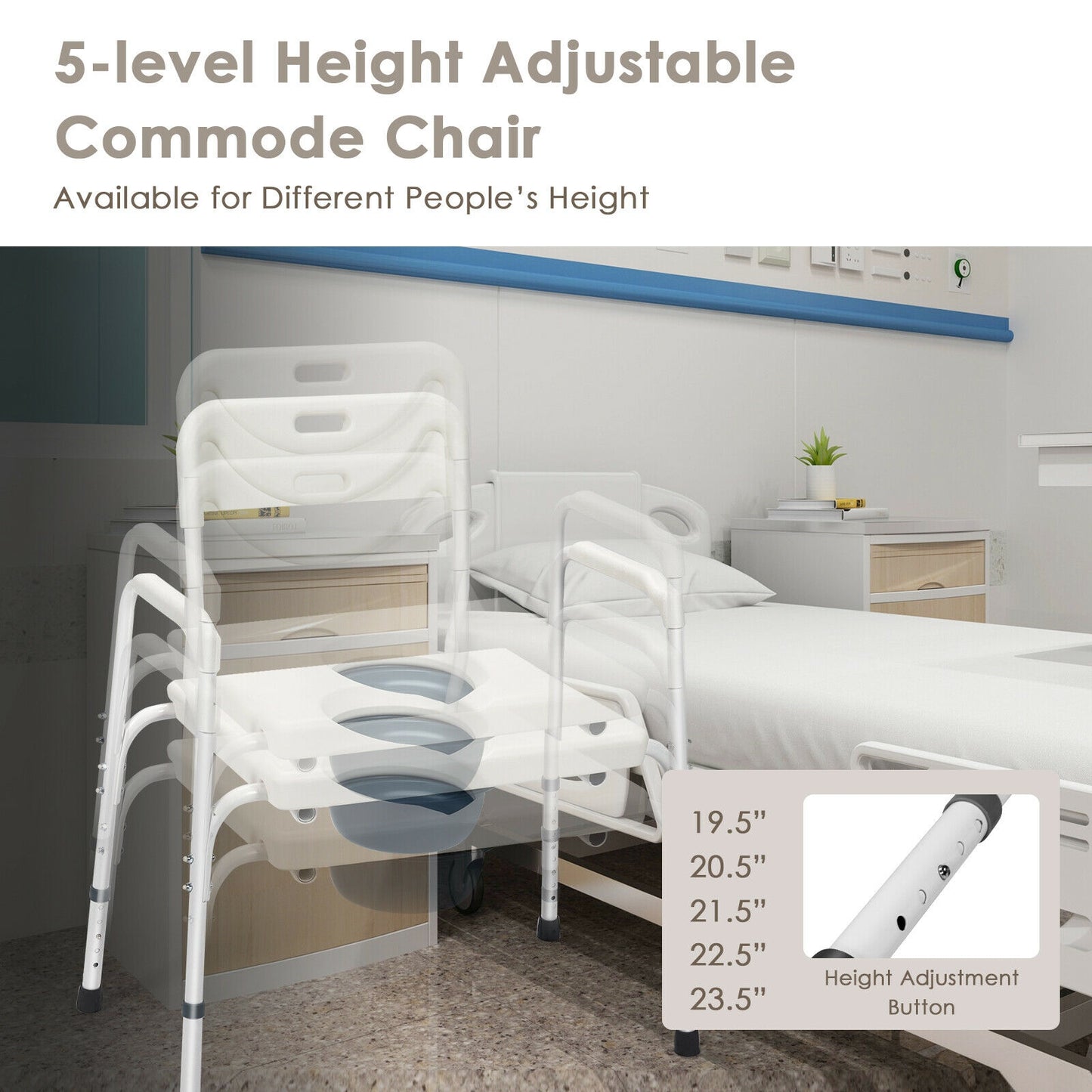 3-In-1 Bedside Commode, Portable Toilet, Adjustable Height, White Bath Safety at Gallery Canada