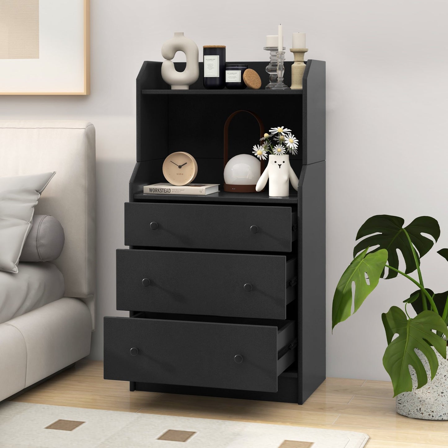 Modern Storage Dresser with Anti-toppling Device, Black