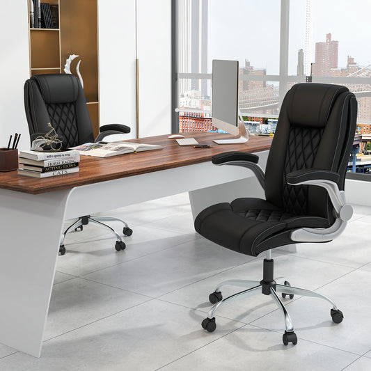 Modern Height Adjustable PU Leather Office Chair with Rocking Function, Black Executive Chairs Black at Gallery Canada