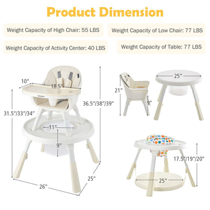 6-in-1 Baby High Chair Infant Activity Center with Height Adjustment, Beige