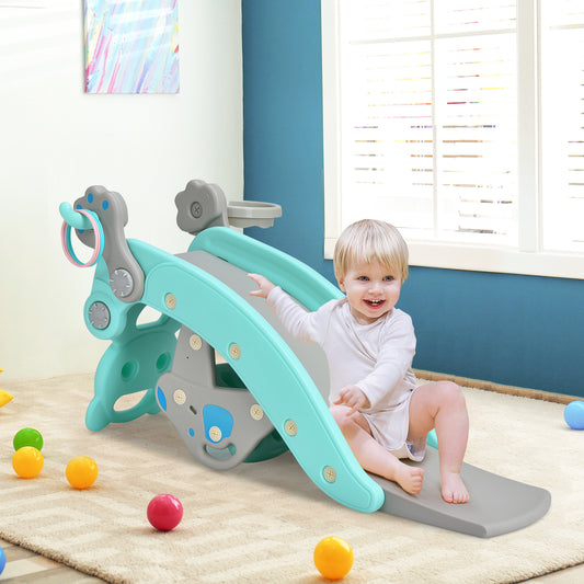 4-in-1 Toddler Slide, Rocking Horse Playset, Basketball Hoop, Blue Climbers & Slides Blue at Gallery Canada