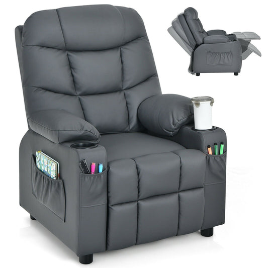 Kids Recliner Chair with Cup Holder and Footrest for Children, Gray