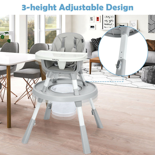 6-in-1 Baby High Chair Infant Activity Center with Height Adjustment, Gray