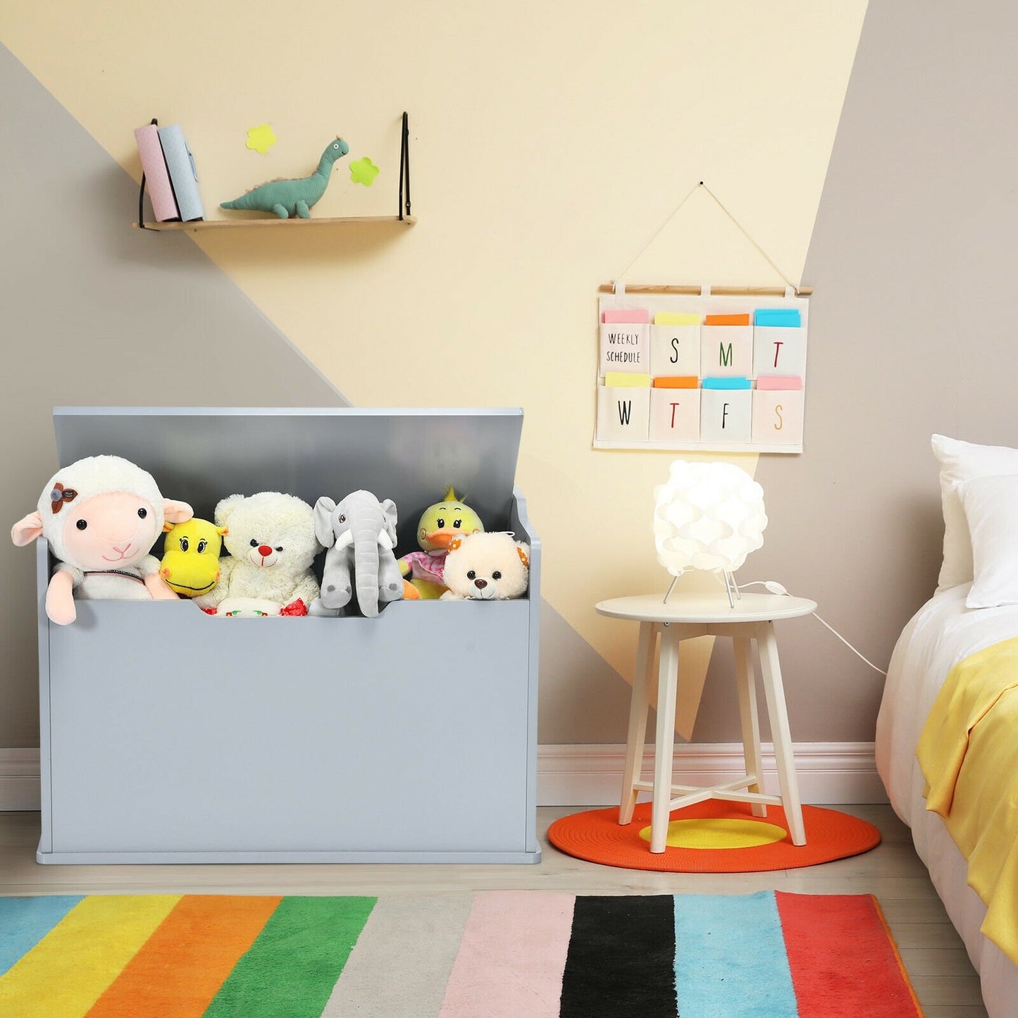 Kids Toy Wooden Flip-top Storage Box Chest Bench with Cushion Hinge, Gray at Gallery Canada