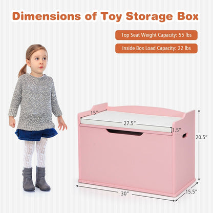 Kids Toy Wooden Flip-top Storage Box Chest Bench with Cushion Hinge, Pink