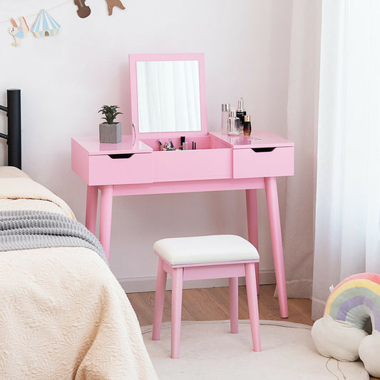 Makeup Vanity Table With Flip Top Mirror, 2 Drawers, Pink Makeup Vanities Pink at Gallery Canada