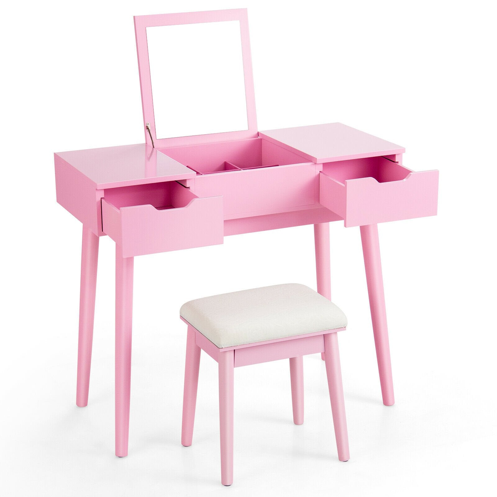 Makeup Vanity Table Set with Flip Top Mirror and 2 Drawers, Pink at Gallery Canada