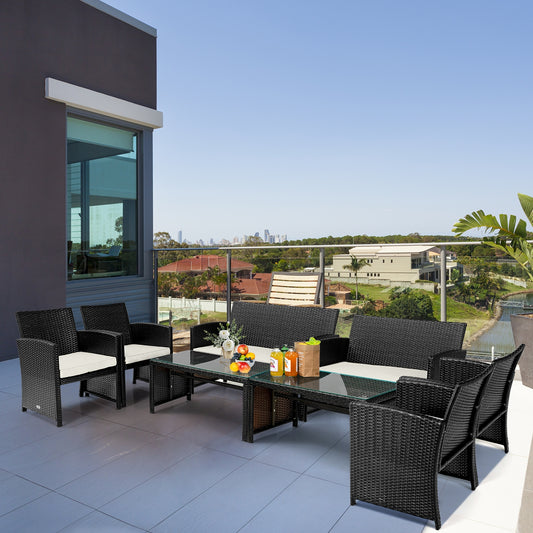 4Pcs Patio Rattan Cushioned Furniture Set, White Patio Conversation Sets White at Gallery Canada