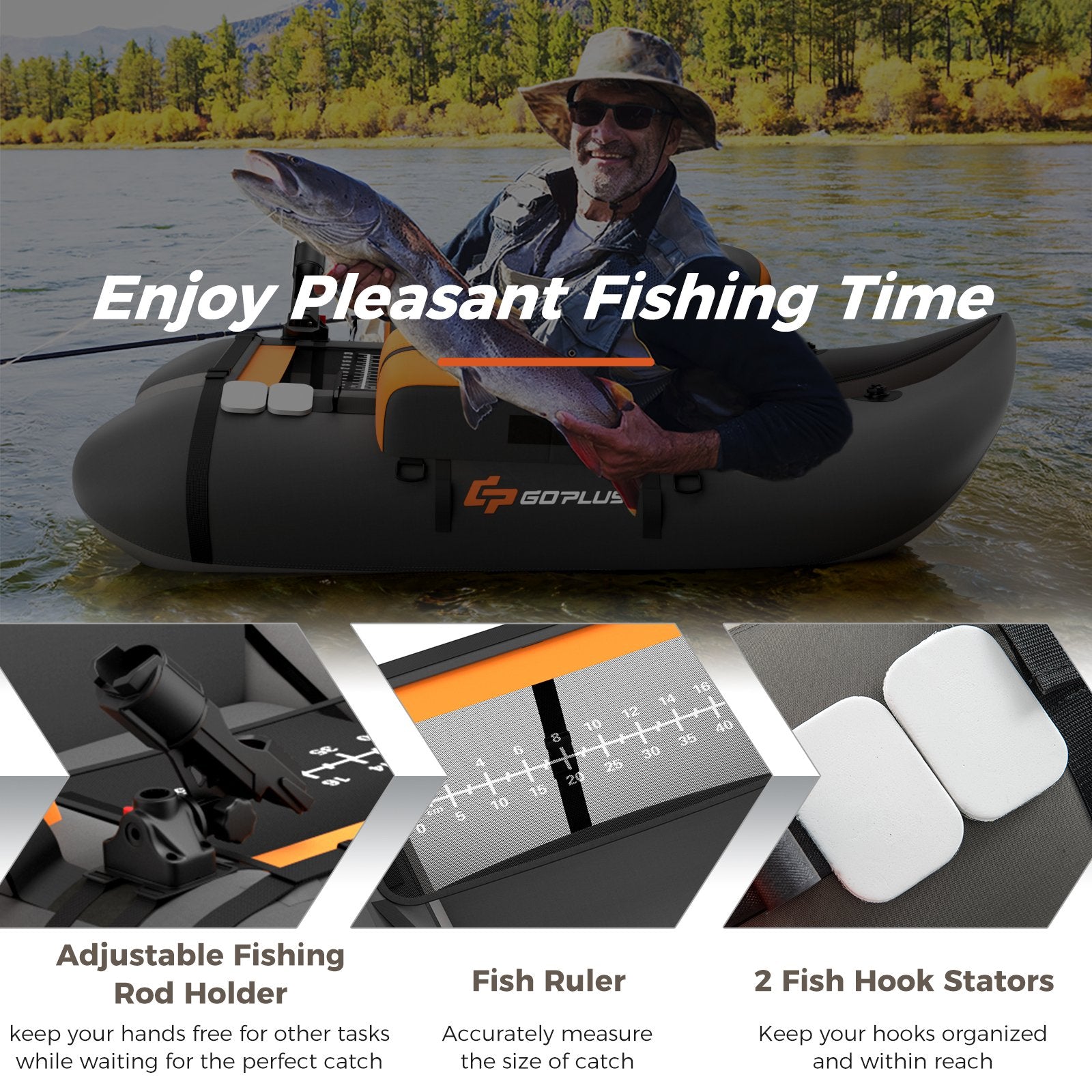 Inflatable Fishing Float Tube with Pump Storage Pockets and Fish Ruler, Gray at Gallery Canada