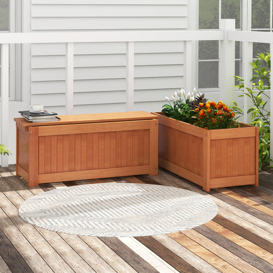 Outdoor Plant Container with Seat for Garden Yard Balcony Deck, Natural Potting Benches & Tables Natural at Gallery Canada