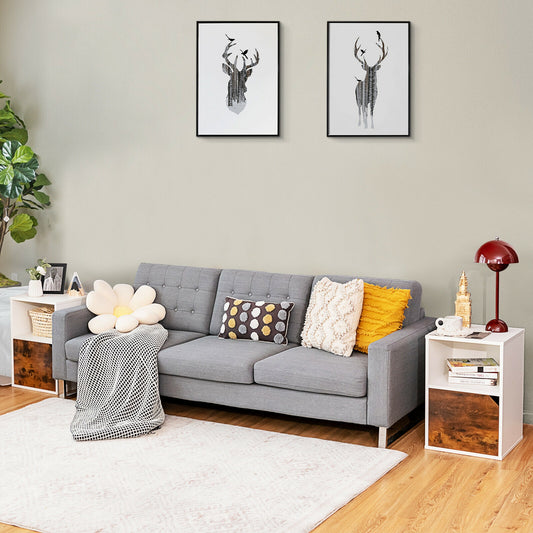 Set of 2 Nightstands, Side End Table for Living Room, White Nightstands White at Gallery Canada