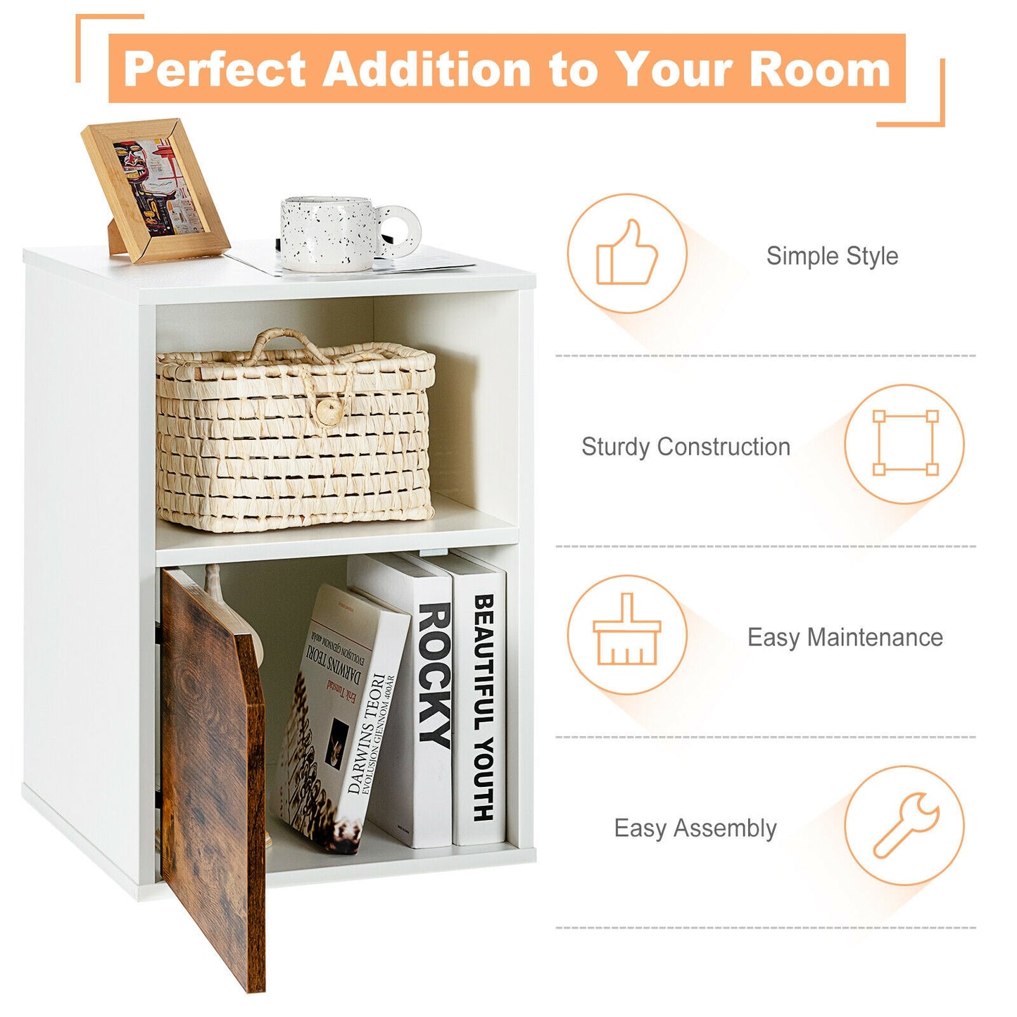Set of 2 Nightstands, Side End Table for Living Room, White Nightstands at Gallery Canada