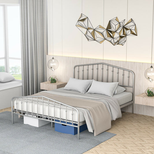 Queen Size Metal Bed Frame Platform Headboard and Footboard with Storage, Silver Simple Bed Frame Silver at Gallery Canada