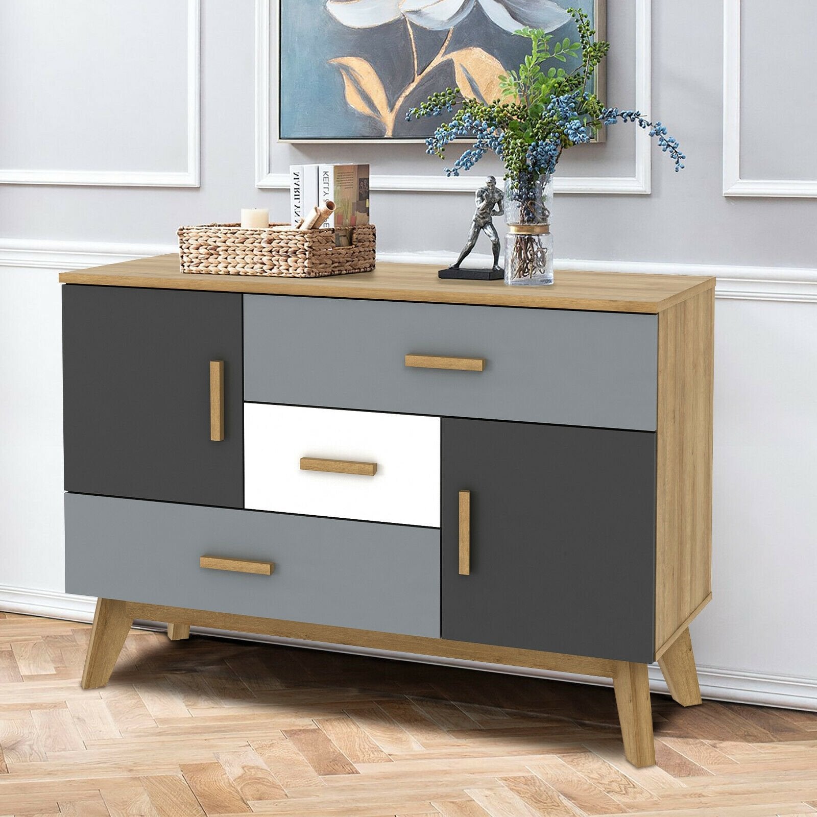 Free-standing Storage Floor Cabinet with 2 Doors and 3 Drawers, Natural at Gallery Canada