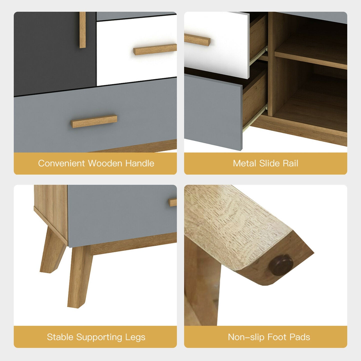 Free-Standing Storage Cabinet, 2 Doors, 3 Drawers, Natural