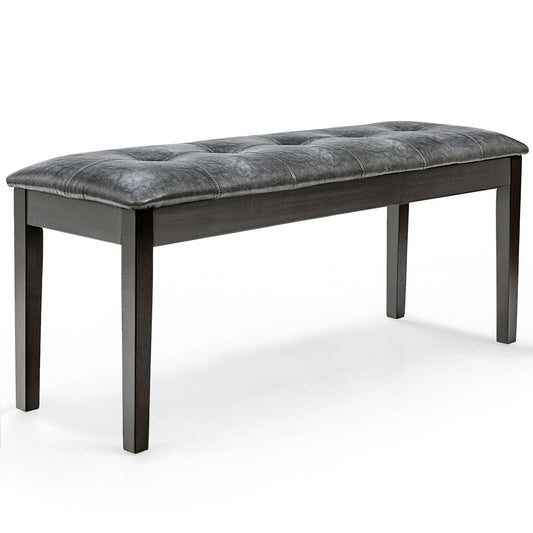 Upholstered Dining Room PU Bench Solid Wood Button Tufted, Gray