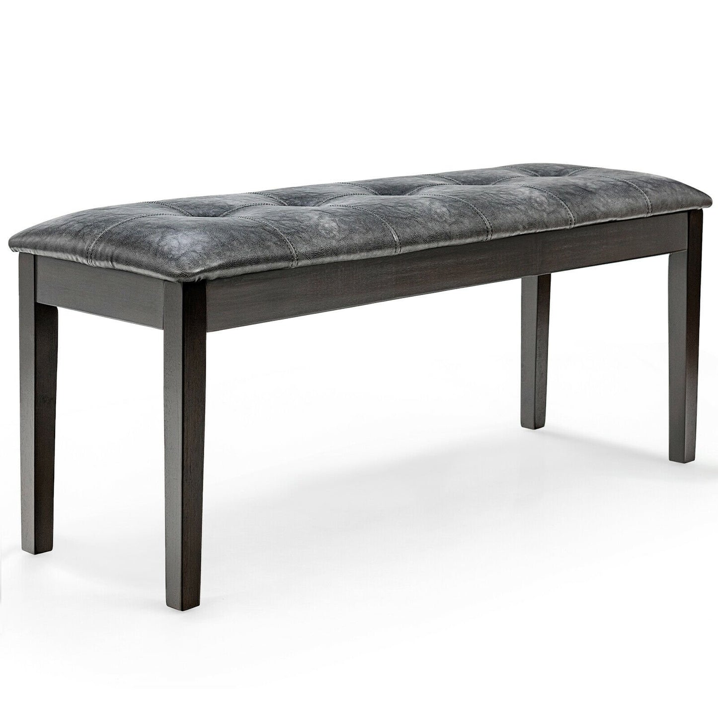 Upholstered Dining Room PU Bench Solid Wood Button Tufted, Gray at Gallery Canada