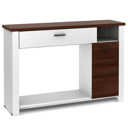 48 Inch Console Table with Drawer and Cabinet, Brown & White