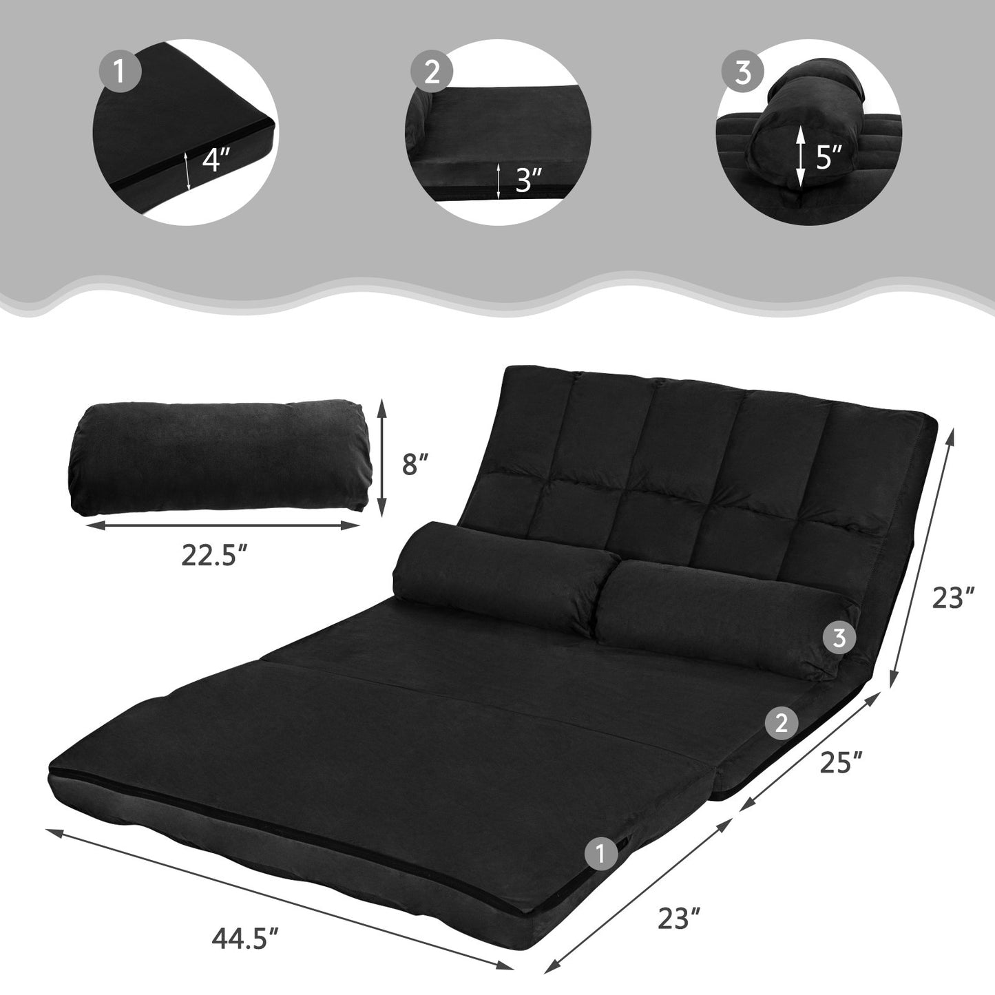 Foldable Floor 6-Position Adjustable Lounge Couch, Black at Gallery Canada