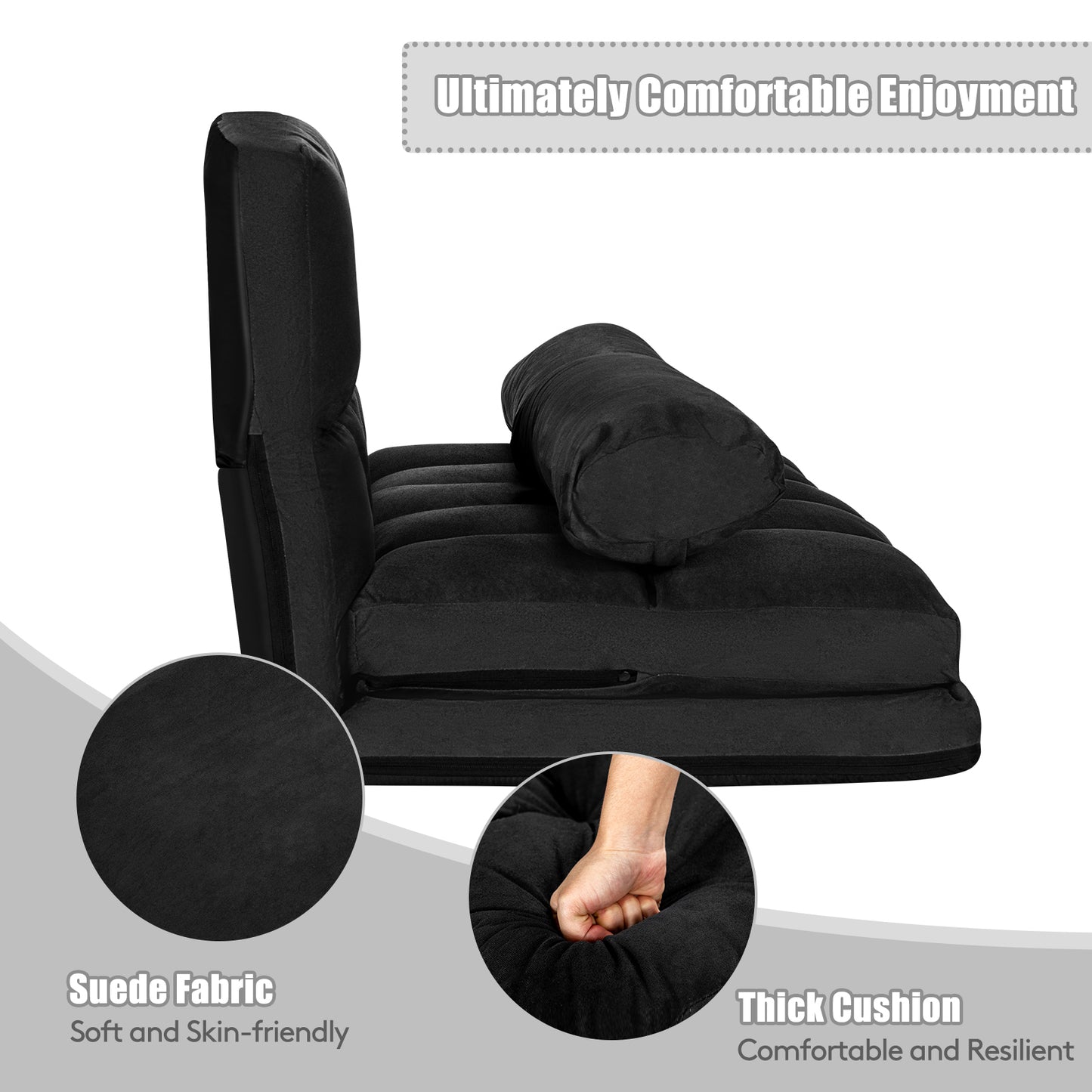 Foldable Adjustable Lounge Couch, 6-Position, Black Floor Chairs at Gallery Canada