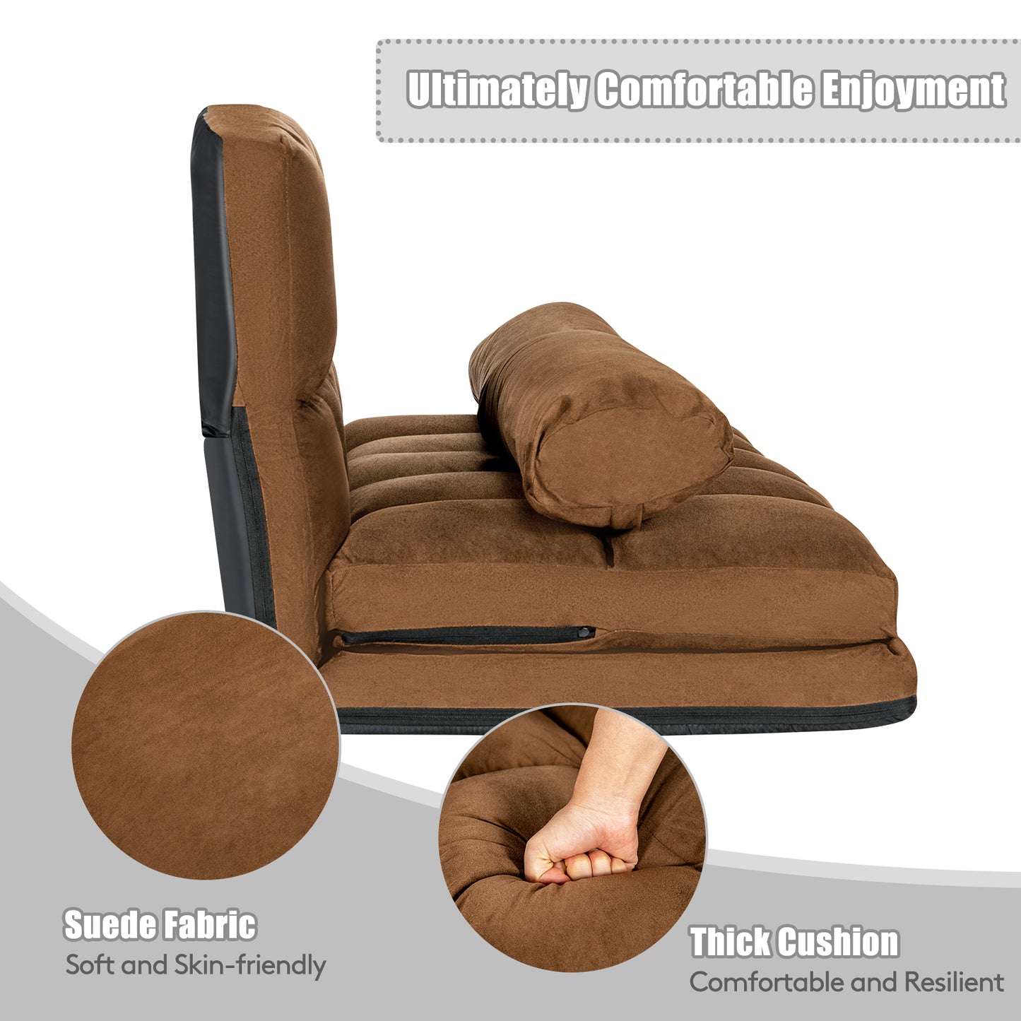 Foldable Floor 6-Position Adjustable Lounge Couch, Brown Floor Chairs at Gallery Canada