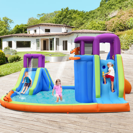 6-in-1 Inflatable Dual Water Slide Bounce House Without Blower Bounce House Blue, purple, green, orange at Gallery Canada