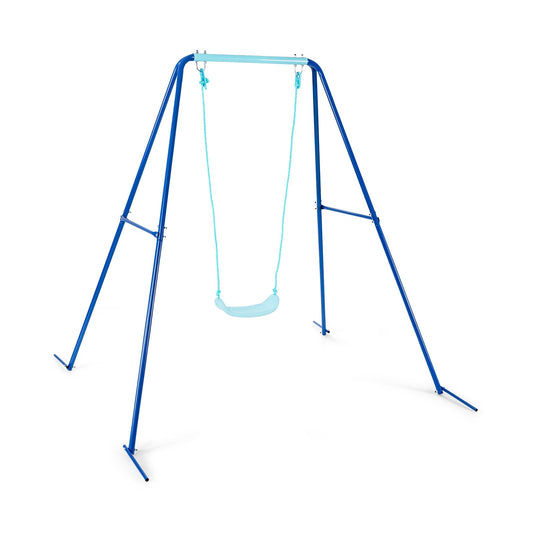 Outdoor Kids Swing Set with Heavy-Duty Metal A-Frame and Ground Stakes, Blue