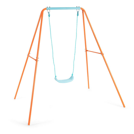 Outdoor Kids Swing Set with Heavy-Duty Metal A-Frame and Ground Stakes, Orange