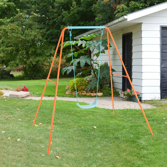 Outdoor Kids Swing Set, Heavy-Duty Metal A-Frame, Orange Swing & Playsets Orange at Gallery Canada