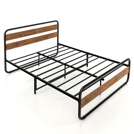 Arc Platform Bed with Headboard and Footboard-Queen Size, Black