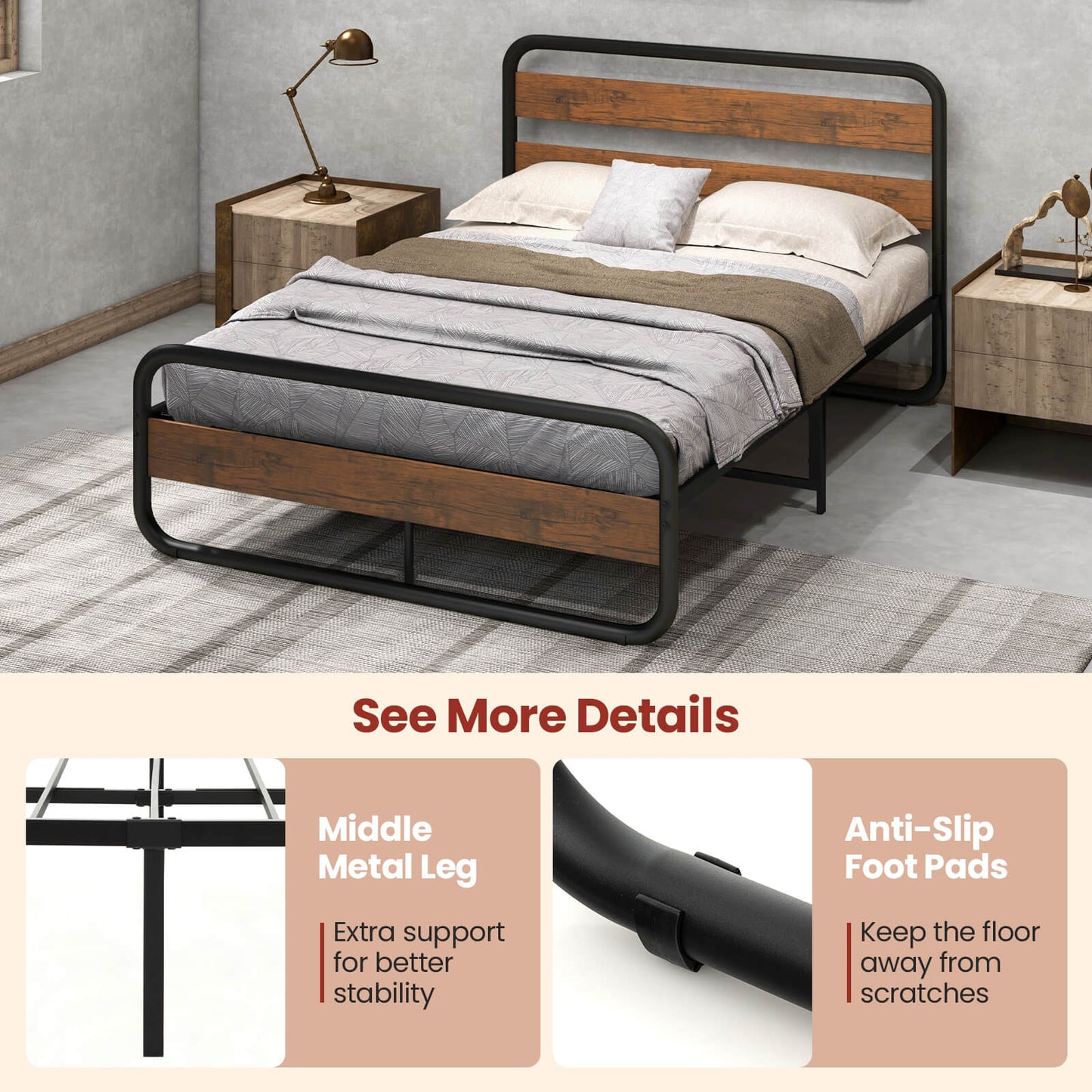 Arc Platform Bed With Headboard, Footboard, Full Size, Black Simple Bed Frame at Gallery Canada