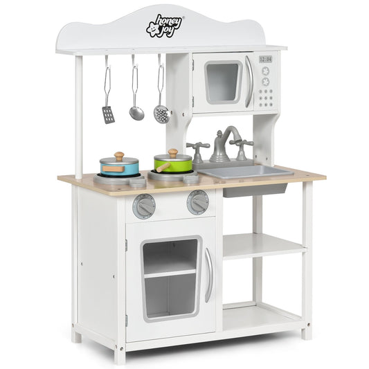 Wooden Pretend Play Kitchen Set for Kids with Accessories and Sink, White