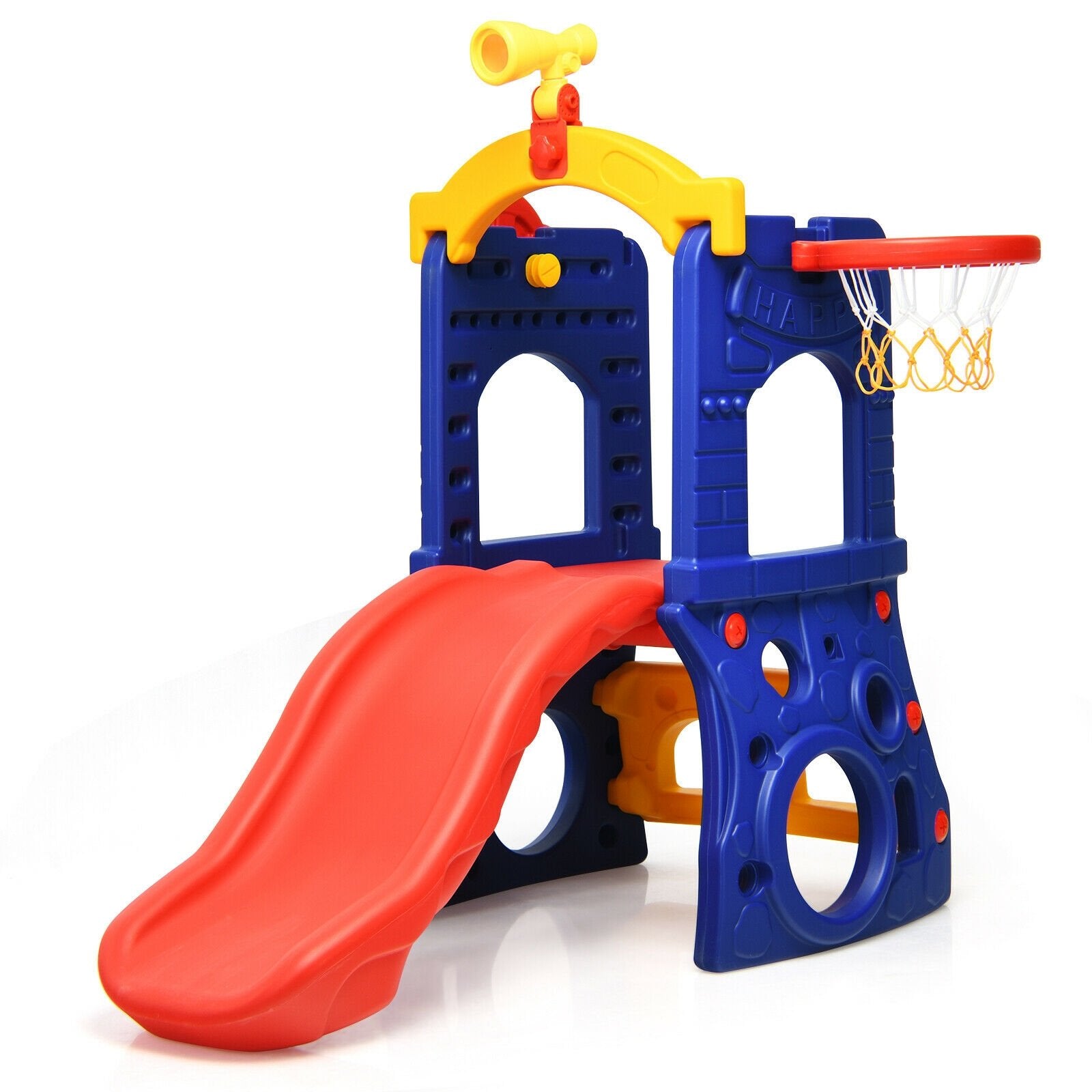 6-in-1 Freestanding Kids Slide with Basketball Hoop and Ring Toss, Multicolor at Gallery Canada