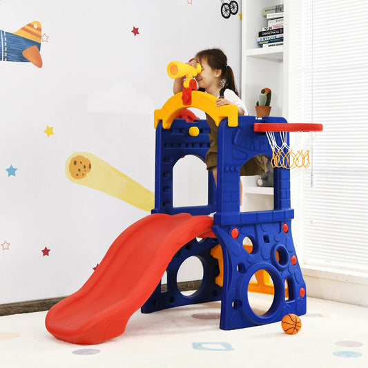 6-in-1 Freestanding Kids Slide with Basketball Hoop and Ring Toss, Multicolor Climbers & Slides Multicolor at Gallery Canada