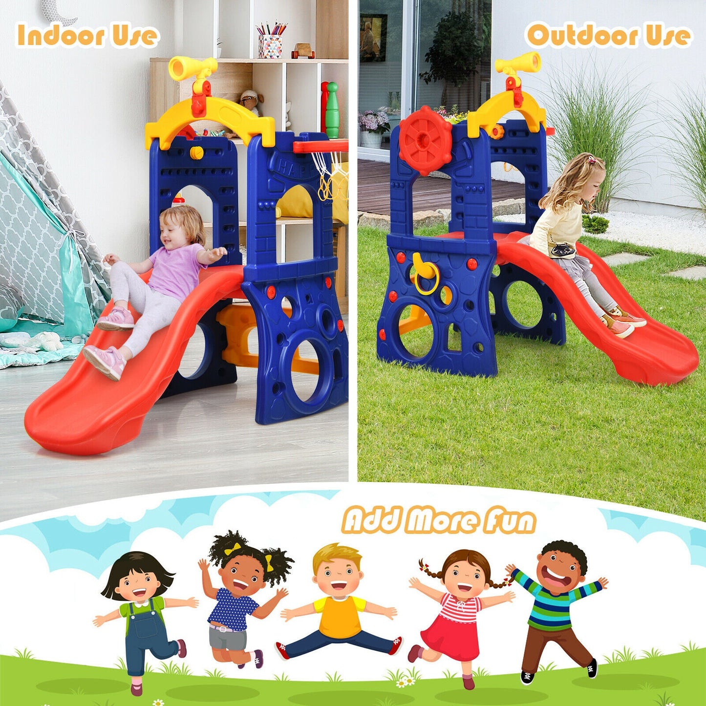 6-In-1 Kids Slide With Basketball Hoop, Ring Toss, Multicolor Climbers & Slides at Gallery Canada