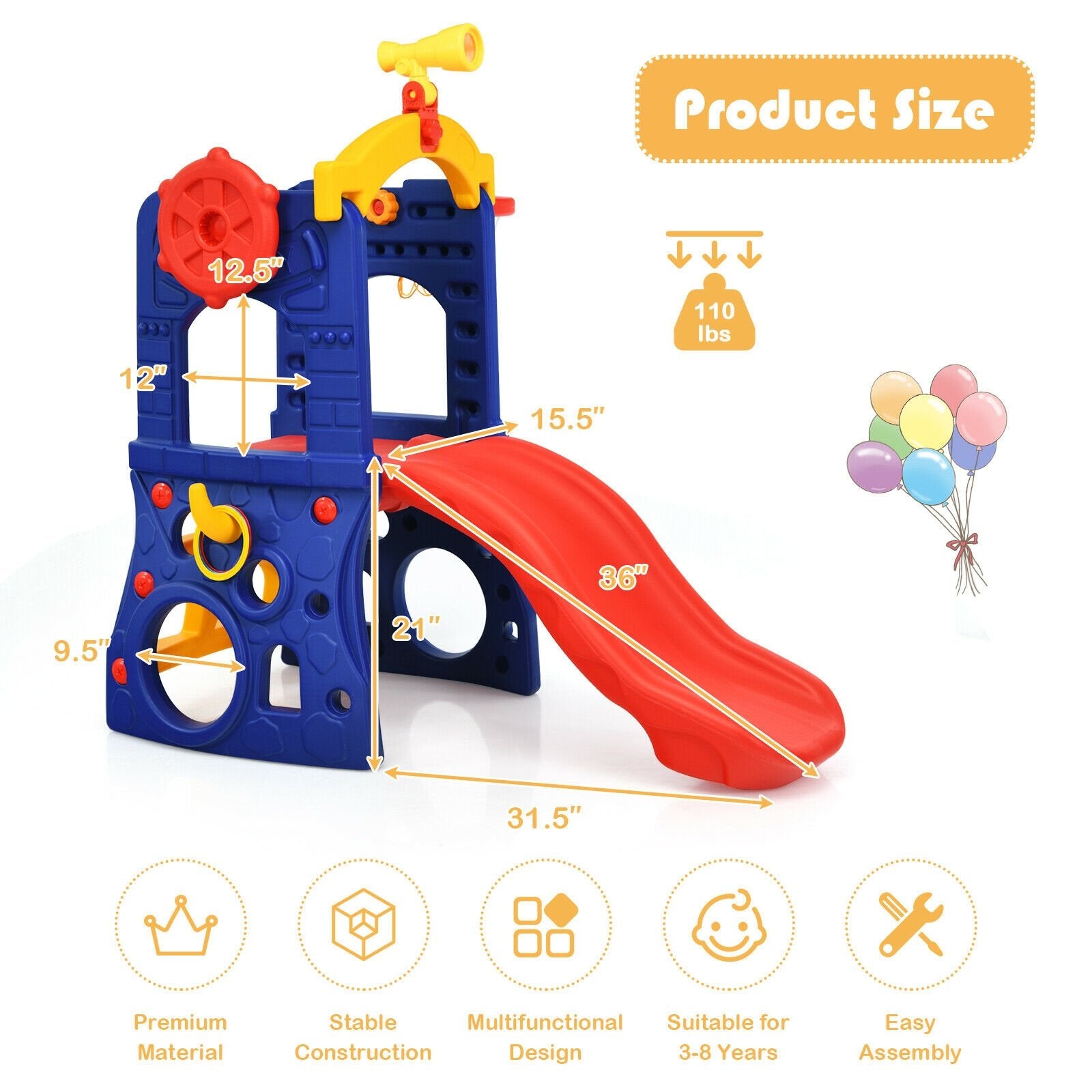 6-in-1 Freestanding Kids Slide with Basketball Hoop and Ring Toss, Multicolor at Gallery Canada