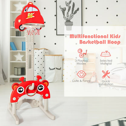 3-in-1 Basketball Hoop for Kids Adjustable Height Playset with Balls, Red