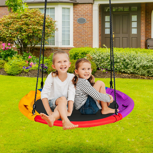 40 Inch Outdoor Round Platform Swing, With Pillow And Handle, Multicolor