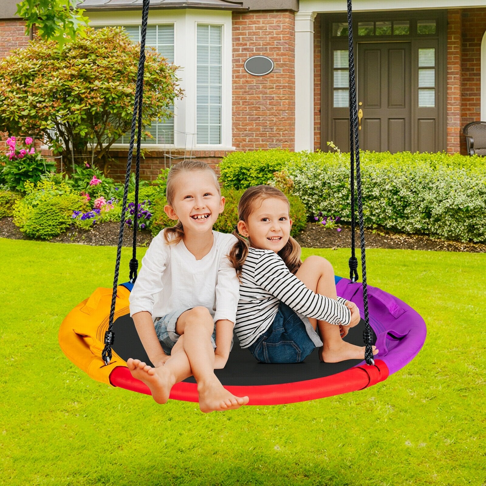 40 inch Saucer Tree Outdoor Round Platform Swing with Pillow and Handle, Multicolor at Gallery Canada