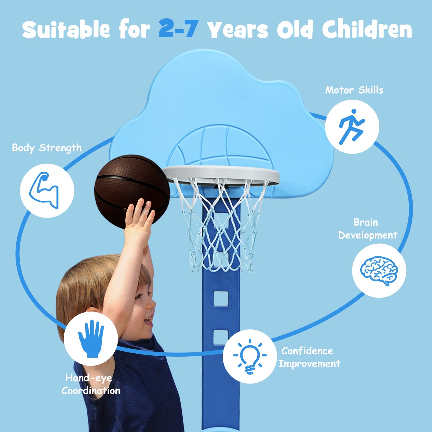 3-In-1 Kids Basketball Hoop Set, Blue
