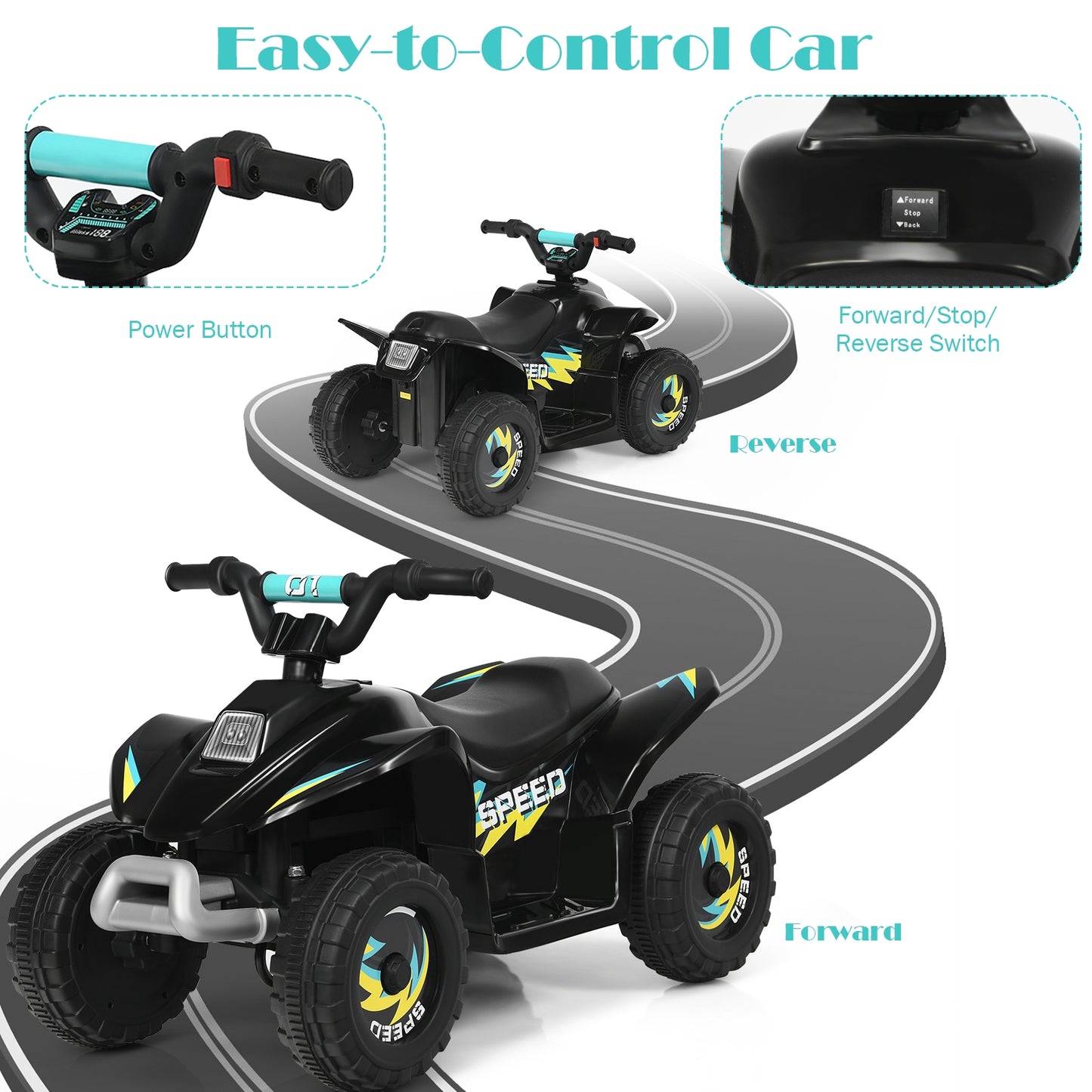 6V Kids Electric ATV 4 Wheels Ride-On Toy, Black Powered Ride On Toys at Gallery Canada