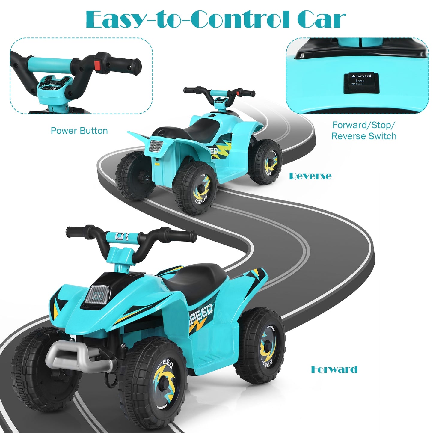 6V Kids Electric ATV, 4 Wheels Ride-On Toy, Blue
