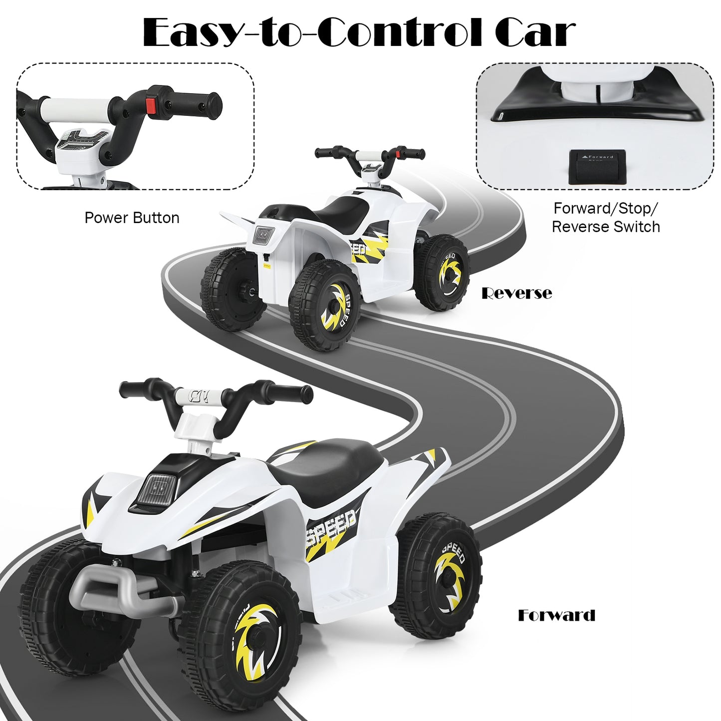 6V Kids Electric ATV 4 Wheels Ride-On Toy , White Powered Ride On Toys at Gallery Canada